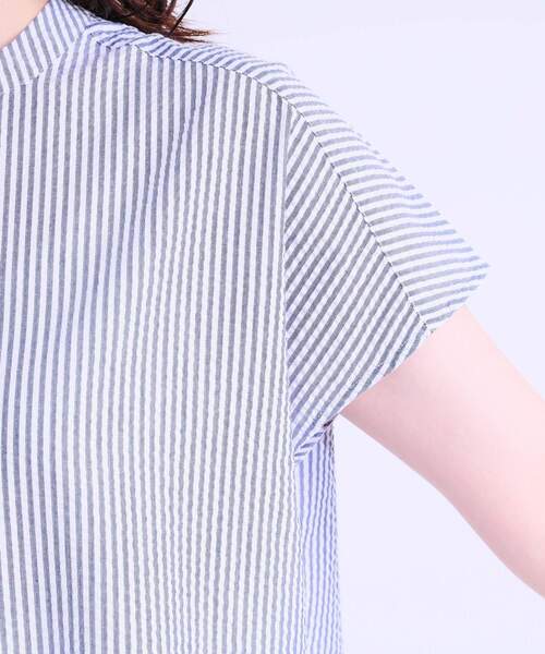 SHOO・LA・RUE（シューラルー）の「【洗える/S-LL】涼やかで好印象 サッカーブラウス（シャツ/ブラウス・レディース・ネイビー/ブルー系その他4/ホワイト・04/03/02/01）」の20枚目の写真