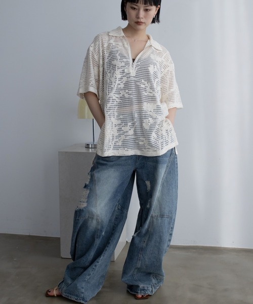 VACANCY(ヴァカンシー)の「ハーフZIPレースオーバーシャツ/ヴィンテージ花柄(シャツ/ブラウス・レディース・アイボリー/ブラック・FREE)」の12枚目の写真