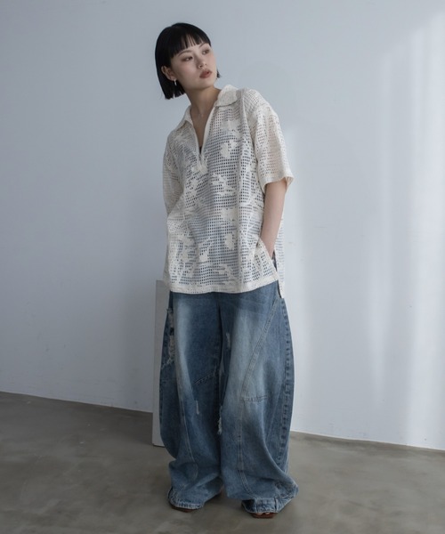 VACANCY(ヴァカンシー)の「ハーフZIPレースオーバーシャツ/ヴィンテージ花柄(シャツ/ブラウス・レディース・アイボリー/ブラック・FREE)」の13枚目の写真