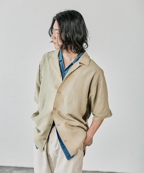 BAYFLOW（ベイフロー）の「[セットアップ可]クールタッチリネン半袖シャツ【接触冷感】（シャツ/ブラウス・メンズ・ベージュ/チャコールグレー/ブルー・MEDIUM/LARGE）」の2枚目の写真