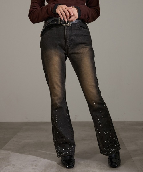 ポケットスタッズフレアデニム（デニムパンツ）｜apres jour mignon