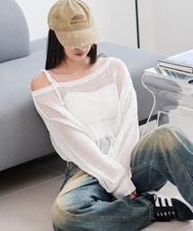 WEGO | WEGO/【25年春夏新作】2WAYオフショルメッシュニット(Tシャツ/カットソー)