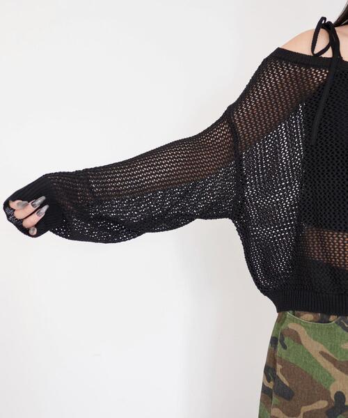 WEGO（ウィゴー）の「WEGO/2WAYオフショルメッシュニット（Tシャツ/カットソー・レディース・ブラック系その他5/ブラック/ホワイト・FREE）」の14枚目の写真