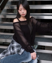 WEGO/2WAYオフショルメッシュニット