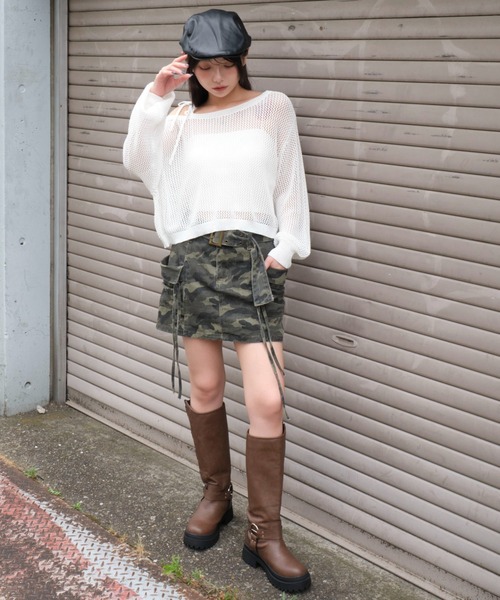 WEGO（ウィゴー）の「WEGO/2WAYオフショルメッシュニット（Tシャツ/カットソー・レディース・ブラック系その他5/ブラック/ホワイト・FREE）」の16枚目の写真