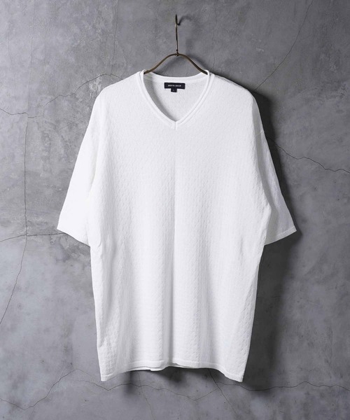jiggys shop(ジギーズショップ)の「ダイヤ柄 ロールVネック ドライタッチ 半袖 サマーニット(ニット/セーター・メンズ・ホワイト/ブラック/グレー/ブルー系その他・MEDIUM/LARGE/X-LARGE)」の9枚目の写真
