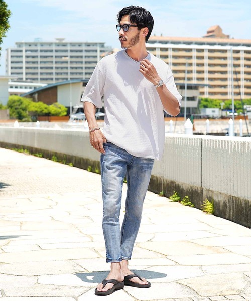 jiggys shop(ジギーズショップ)の「ダイヤ柄 ロールVネック ドライタッチ 半袖 サマーニット(ニット/セーター・メンズ・ホワイト/ブラック/グレー/ブルー系その他・MEDIUM/LARGE/X-LARGE)」の10枚目の写真