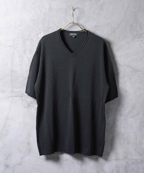 jiggys shop(ジギーズショップ)の「ダイヤ柄 ロールVネック ドライタッチ 半袖 サマーニット(ニット/セーター・メンズ・ホワイト/ブラック/グレー/ブルー系その他・MEDIUM/LARGE/X-LARGE)」の11枚目の写真