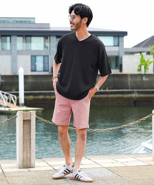 jiggys shop(ジギーズショップ)の「ダイヤ柄 ロールVネック ドライタッチ 半袖 サマーニット(ニット/セーター・メンズ・ホワイト/ブラック/グレー/ブルー系その他・MEDIUM/LARGE/X-LARGE)」の12枚目の写真