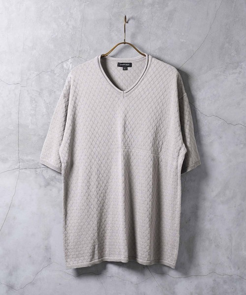 jiggys shop(ジギーズショップ)の「ダイヤ柄 ロールVネック ドライタッチ 半袖 サマーニット(ニット/セーター・メンズ・ホワイト/ブラック/グレー/ブルー系その他・MEDIUM/LARGE/X-LARGE)」の13枚目の写真
