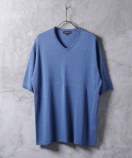 jiggys shop(ジギーズショップ)の「ダイヤ柄 ロールVネック ドライタッチ 半袖 サマーニット(ニット/セーター・メンズ・ホワイト/ブラック/グレー/ブルー系その他・MEDIUM/LARGE/X-LARGE)」の15枚目の写真