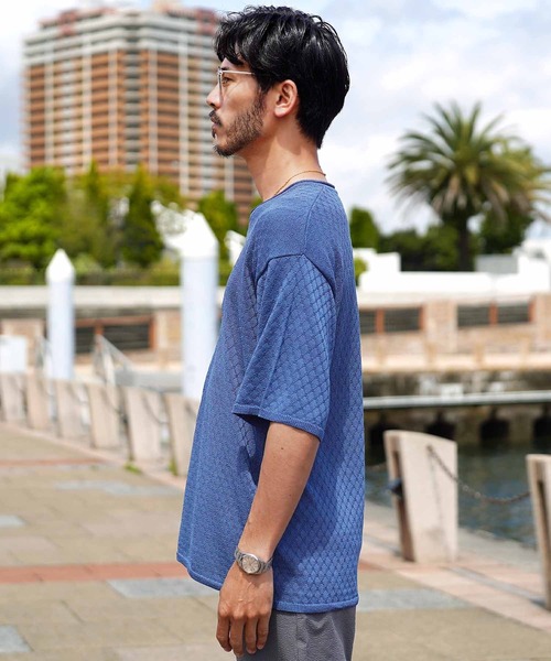 jiggys shop(ジギーズショップ)の「ダイヤ柄 ロールVネック ドライタッチ 半袖 サマーニット(ニット/セーター・メンズ・ホワイト/ブラック/グレー/ブルー系その他・MEDIUM/LARGE/X-LARGE)」の18枚目の写真