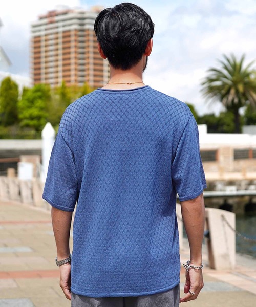 jiggys shop(ジギーズショップ)の「ダイヤ柄 ロールVネック ドライタッチ 半袖 サマーニット(ニット/セーター・メンズ・ホワイト/ブラック/グレー/ブルー系その他・MEDIUM/LARGE/X-LARGE)」の19枚目の写真