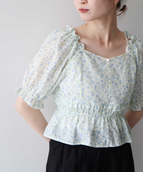 ブラウス シャツ 手洗い可 / フラワー刺繍フリルブラウス レディース B.C STOCK ブラウス シャツ 手洗い可 / フラワー刺繍フリル