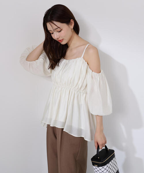 PROPORTION BODY DRESSING（プロポーションボディドレッシング）の「シャーリングオフショルブラウス / 1215210705（シャツ/ブラウス・レディース・ホワイト系その他/ブラウン/ピンク・FREE）」の7枚目の写真
