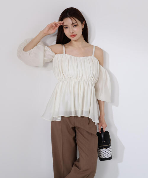 PROPORTION BODY DRESSING（プロポーションボディドレッシング）の「シャーリングオフショルブラウス / 1215210705（シャツ/ブラウス・レディース・ホワイト系その他/ブラウン/ピンク・FREE）」の8枚目の写真