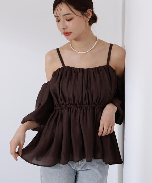 PROPORTION BODY DRESSING（プロポーションボディドレッシング）の「シャーリングオフショルブラウス / 1215210705（シャツ/ブラウス・レディース・ホワイト系その他/ブラウン/ピンク・FREE）」の14枚目の写真