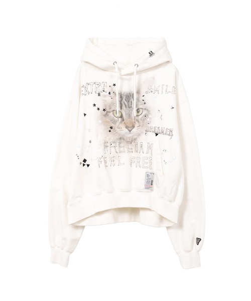 メゾンミハラヤスヒロ　Cat Print Distressed Hoodie Cat Printed Embellished Distressed Hoodie（スウェット