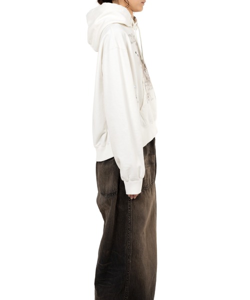 セール】Cat Printed Embellished Distressed Hoodie（スウェット