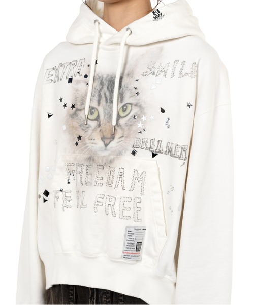 専用出品 Embellished Distressed Hoodie セール】Cat Printed Embellished Distressed Hoodie（スウェット