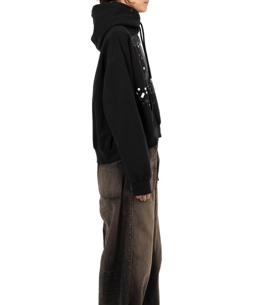 セール】Cat Printed Embellished Distressed Hoodie（スウェット