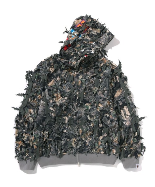 TREE EDGE CAMO LASER CUT CROPPED SHARK FULL ZIP HOODIE