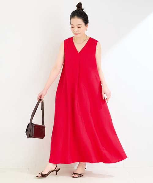 追加6》手洗い可 / リネンレーヨンスリーブレスワンピース