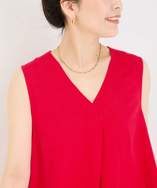 B.C STOCK（ベーセーストック）の「《追加6》手洗い可 / リネンレーヨンスリーブレスワンピース（ワンピース・レディース・ブラウン/レッド/ブラック/サックスブルー/コバルトブルー・SMALL/MEDIUM）」の10枚目の写真