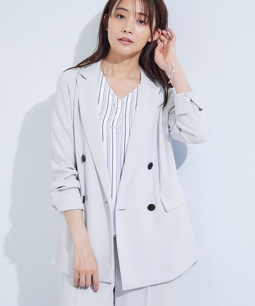 INDIVI（インディヴィ）の「【着る日傘／遮熱／UVケア】ダブルジャケット（テーラードジャケット・レディース・ライトグレー/ネイビー・05/13/15 /19/36/38/40）」の2枚目の写真