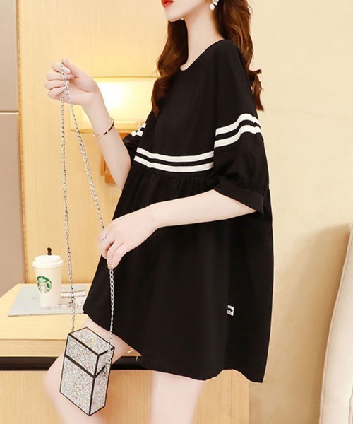SallyLunn(サリーラン)の「【ラフに着られる旬シルエット】切り替えライントップス(Tシャツ/カットソー・レディース・ホワイト/ブラック・MEDIUM/LARGE)」の7枚目の写真
