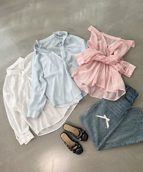 MAJESTIC LEGON(マジェスティックレゴン)の「2wayミディシャツ(シャツ/ブラウス・レディース・アイボリー/ブルー/ピンク・MEDIUM)」の4枚目の写真