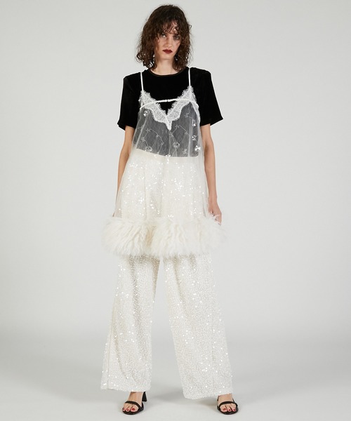 PRANK PROJECT(プランクプロジェクト)の「シークインファートリムベビードール / Sequin Fur Trim Baby Doll(チュニック・レディース・ホワイト・FREE)」の2枚目の写真