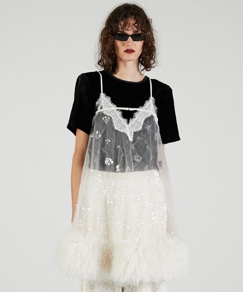 PRANK PROJECT(プランクプロジェクト)の「シークインファートリムベビードール / Sequin Fur Trim Baby Doll(チュニック・レディース・ホワイト・FREE)」の3枚目の写真