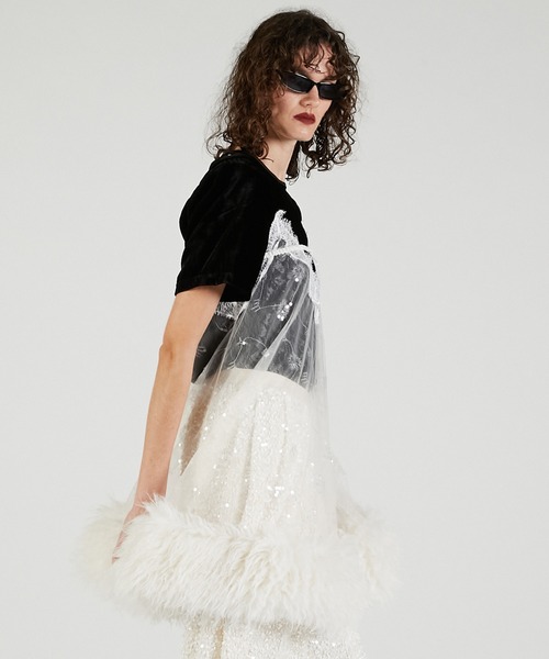 PRANK PROJECT(プランクプロジェクト)の「シークインファートリムベビードール / Sequin Fur Trim Baby Doll(チュニック・レディース・ホワイト・FREE)」の6枚目の写真