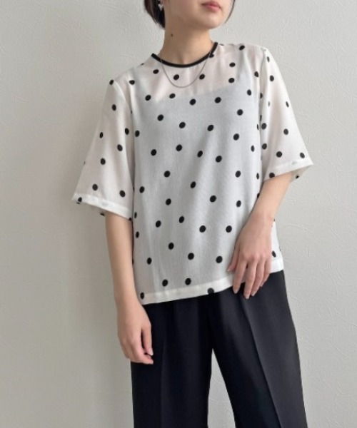 LHELBIE（レルビエ）の「リネンライクドットブラウスT（シャツ/ブラウス・レディース・ベージュ/オフホワイト/ブラック・M）」の2枚目の写真