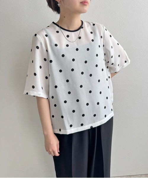 LHELBIE（レルビエ）の「リネンライクドットブラウスT（シャツ/ブラウス・レディース・ベージュ/オフホワイト/ブラック・M）」の12枚目の写真