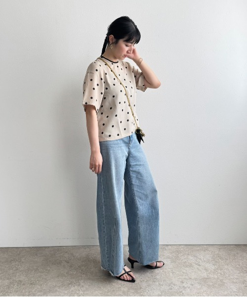 LHELBIE（レルビエ）の「リネンライクドットブラウスT（シャツ/ブラウス・レディース・ベージュ/オフホワイト/ブラック・M）」の14枚目の写真