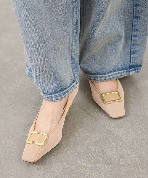 LE TALON(ルタロン)の「5cmスクエアチュールバックルパンプス(パンプス・レディース・ブラック×ブラック/ブラウン/ベージュ・22cm/22.5cm/24.5cm/25cm/23cm/23.5cm/24cm)」の1枚目の写真