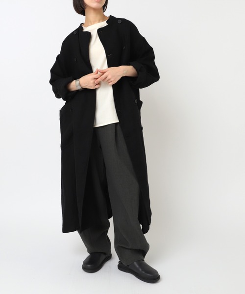 RNA-N（アールエヌエーエヌ）の「C0786 リネンオーバーコックコート（ステンカラーコート・レディース・ブラウン/チャコール/ブラック・FREE）」の2枚目の写真