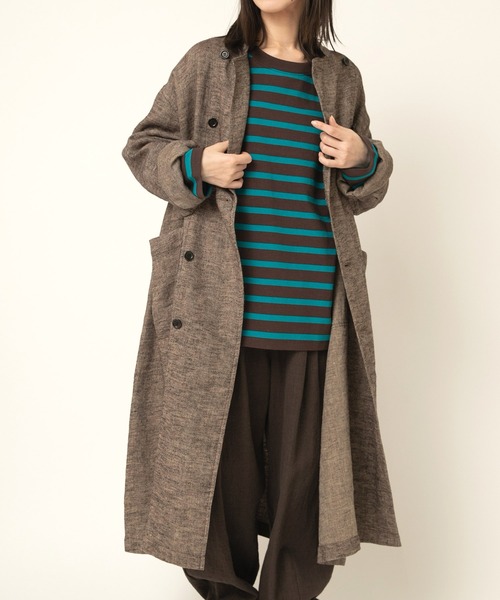 RNA-N（アールエヌエーエヌ）の「C0786 リネンオーバーコックコート（ステンカラーコート・レディース・ブラウン/チャコール/ブラック・FREE）」の12枚目の写真