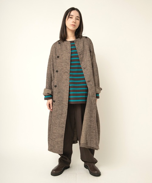 RNA-N（アールエヌエーエヌ）の「C0786 リネンオーバーコックコート（ステンカラーコート・レディース・ブラウン/チャコール/ブラック・FREE）」の13枚目の写真