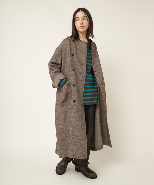 RNA-N（アールエヌエーエヌ）の「C0786 リネンオーバーコックコート（ステンカラーコート・レディース・ブラウン/チャコール/ブラック・FREE）」の14枚目の写真