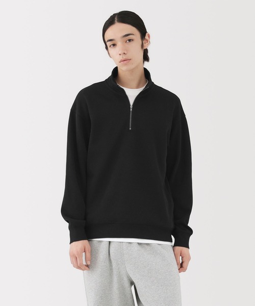 新品同様　定価3.3万　jh+ ハーフジッププルオーバー　4 ブラック 紳士 二重編みハーフジッププルオーバー（スウェット）｜無印良品
