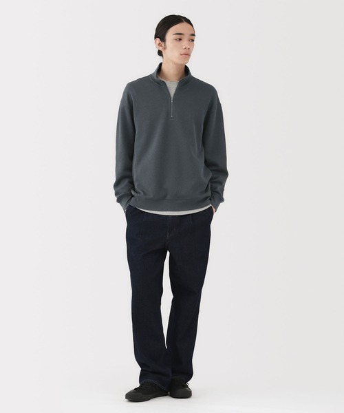 無印良品（ムジルシリョウヒン）の「紳士　二重編みハーフジッププルオーバー（スウェット・メンズ・ブラック/ダークネイビー/サンドベージュ/カーキ系・S/M/L/XL）」の8枚目の写真