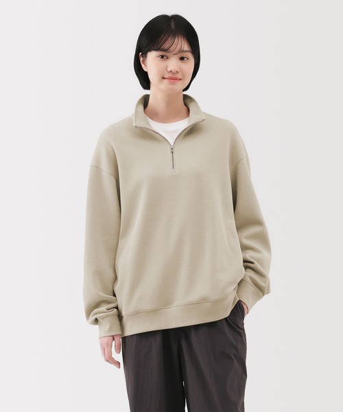 無印良品（ムジルシリョウヒン）の「紳士　二重編みハーフジッププルオーバー（スウェット・メンズ・ブラック/ダークネイビー/サンドベージュ/カーキ系・S/M/L/XL）」の16枚目の写真