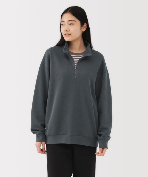 無印良品（ムジルシリョウヒン）の「紳士　二重編みハーフジッププルオーバー（スウェット・メンズ・ブラック/ダークネイビー/サンドベージュ/カーキ系・S/M/L/XL）」の7枚目の写真