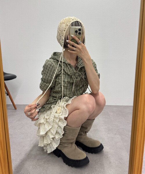 w closet（ダブルクローゼット）の「【25AW】フーディーチェックシャツ（シャツ/ブラウス・レディース・レッド/カーキ/ブルー・FREE）」の4枚目の写真