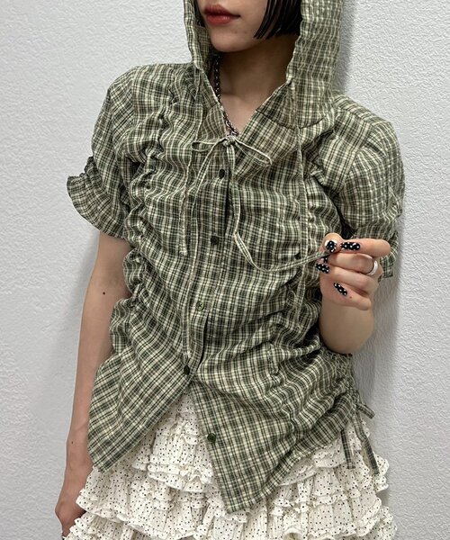 w closet（ダブルクローゼット）の「【25AW】フーディーチェックシャツ（シャツ/ブラウス・レディース・レッド/カーキ/ブルー・FREE）」の5枚目の写真