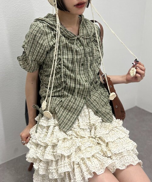 w closet（ダブルクローゼット）の「【25AW】フーディーチェックシャツ（シャツ/ブラウス・レディース・レッド/カーキ/ブルー・FREE）」の6枚目の写真