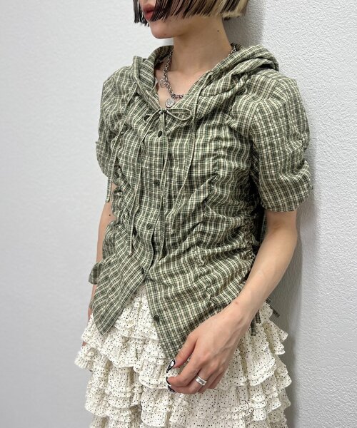 w closet（ダブルクローゼット）の「【25AW】フーディーチェックシャツ（シャツ/ブラウス・レディース・レッド/カーキ/ブルー・FREE）」の7枚目の写真